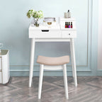 Flip-Top Vanity Dressing Table Set with Mirror & Stool – White