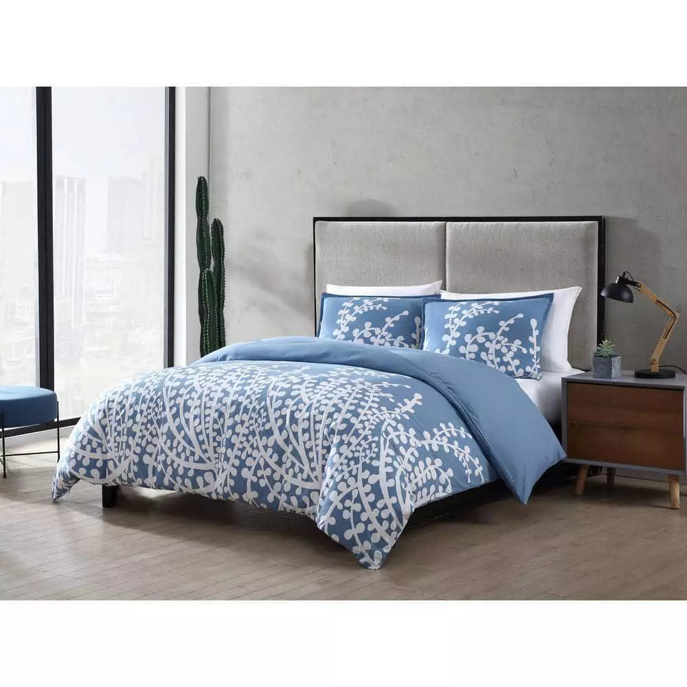 3-Piece Cotton Duvet Cover Set - One Size — Fits Full/Queen Beds