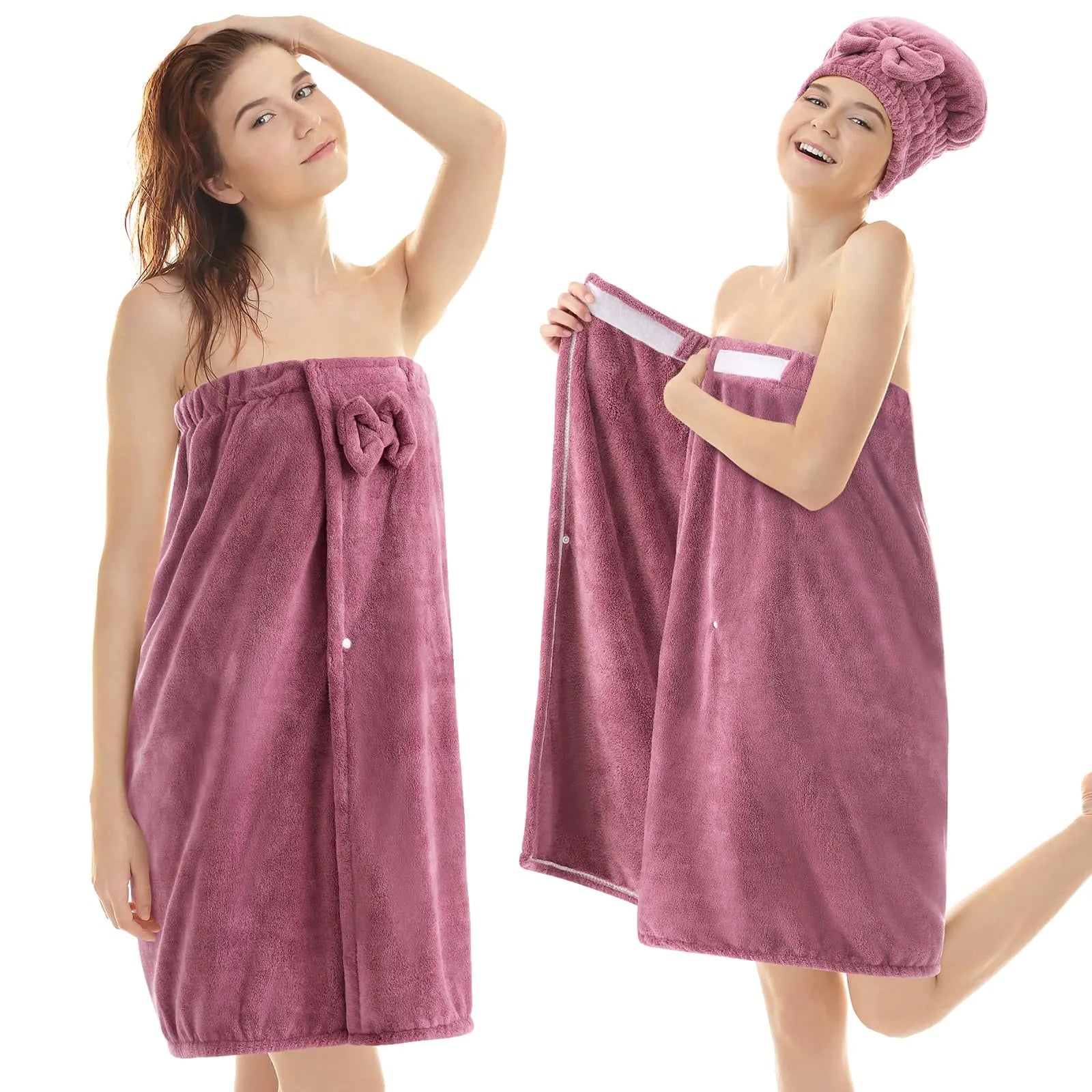 2-Piece Women’s Bath Towel Wrap & Hair Towel Set – Xtinmee (Purple)