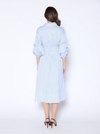 Shirred Waist Puff Sleeve Stripe Cotton Dress