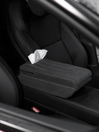 Suede Armrest Cover with Raised Pad & Tissue Holder – Tesla Model 3 Highland / Model Y Juniper