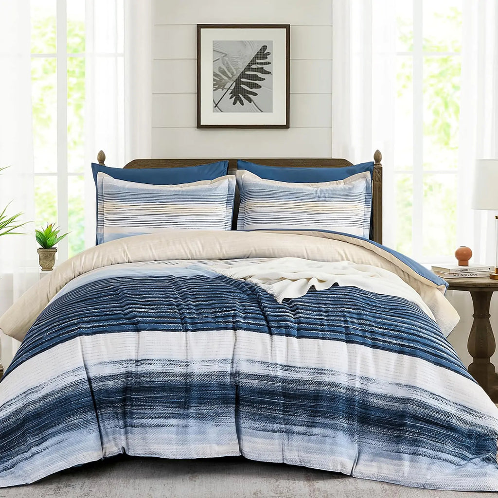 7-Piece Queen Size Boho Comforter Bedding Set – Wongs Bedding (Blue)