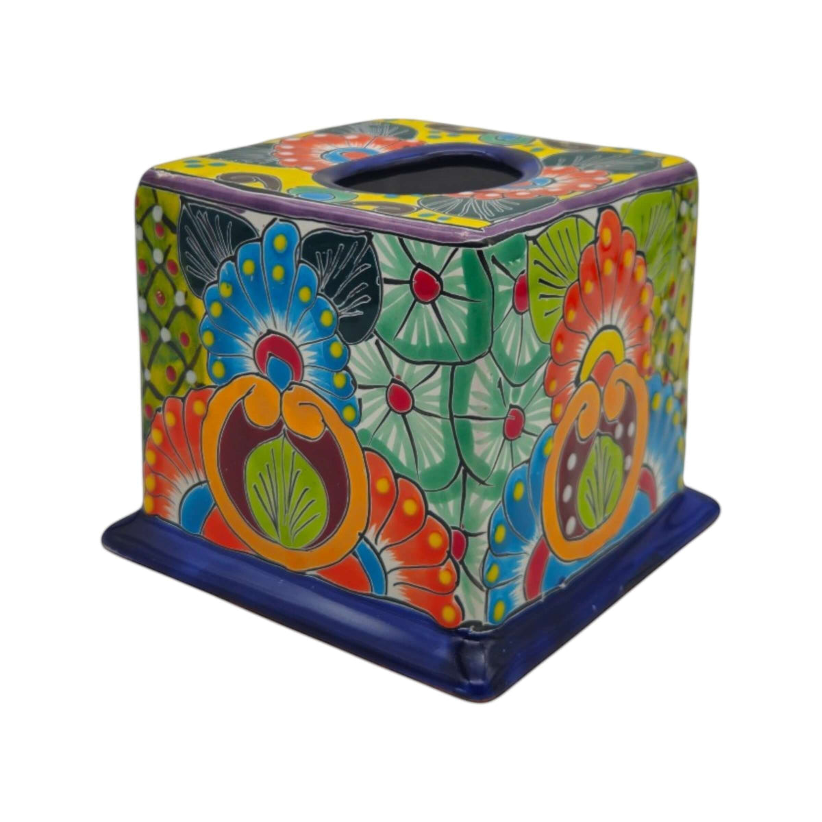 Talavera Ceramic Tissue Box Cover – Hand-Painted Colorful Design