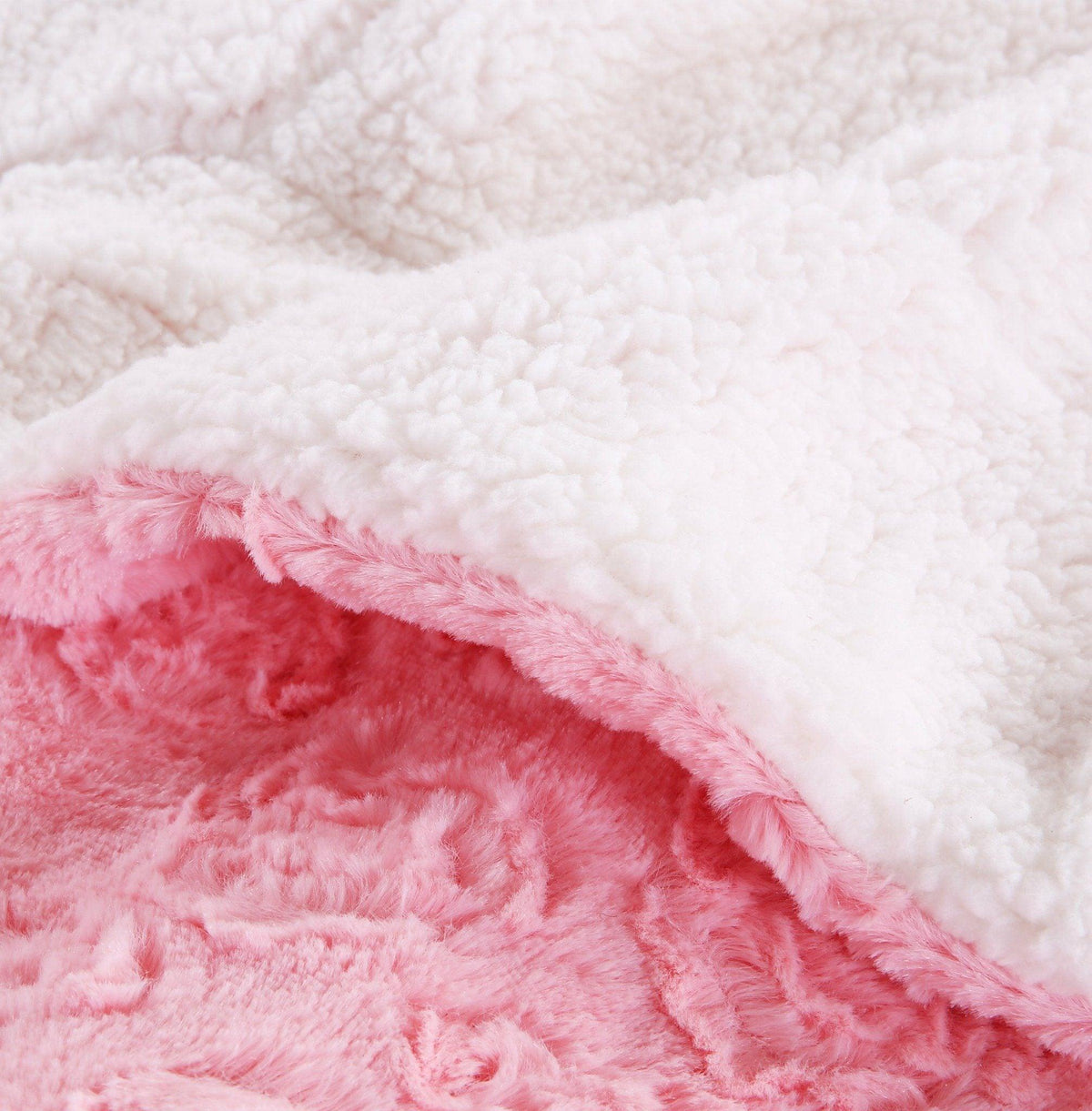 DaDa Bedding Pink Rose Bud Faux Fur Sherpa Blanket