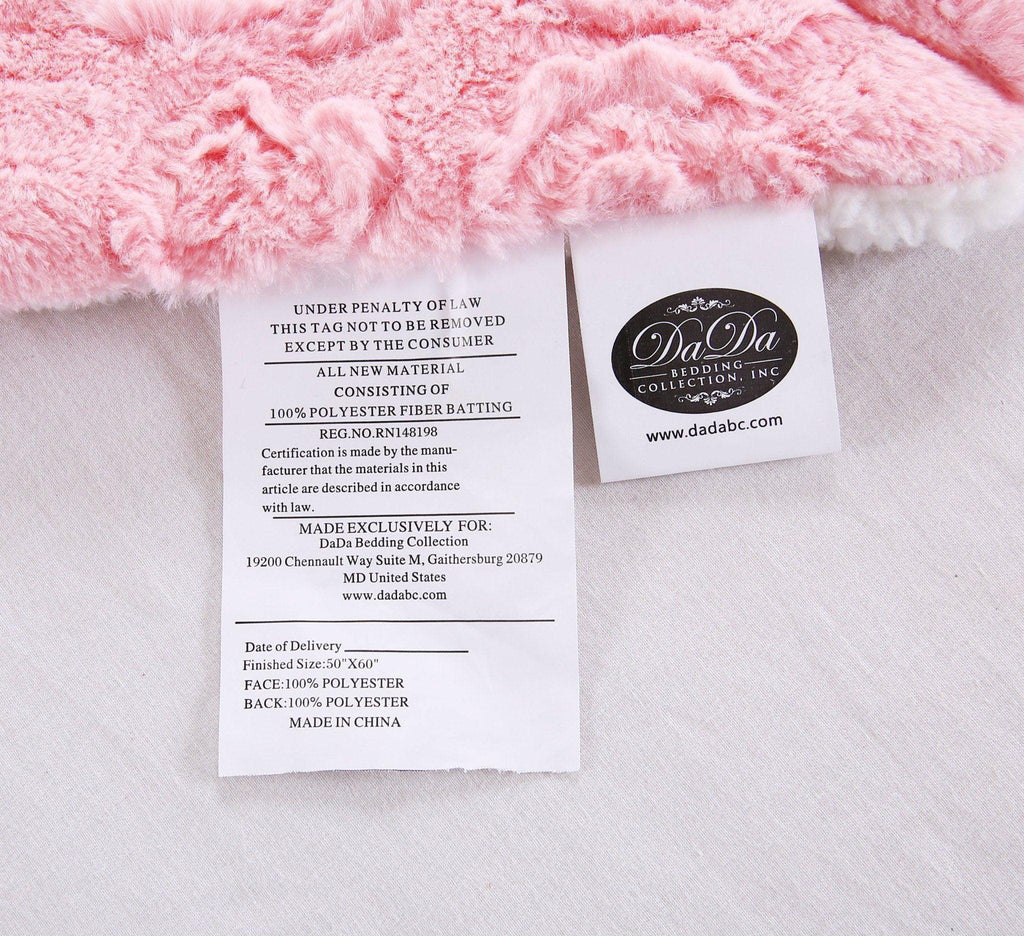 DaDa Bedding Pink Rose Bud Faux Fur Sherpa Blanket