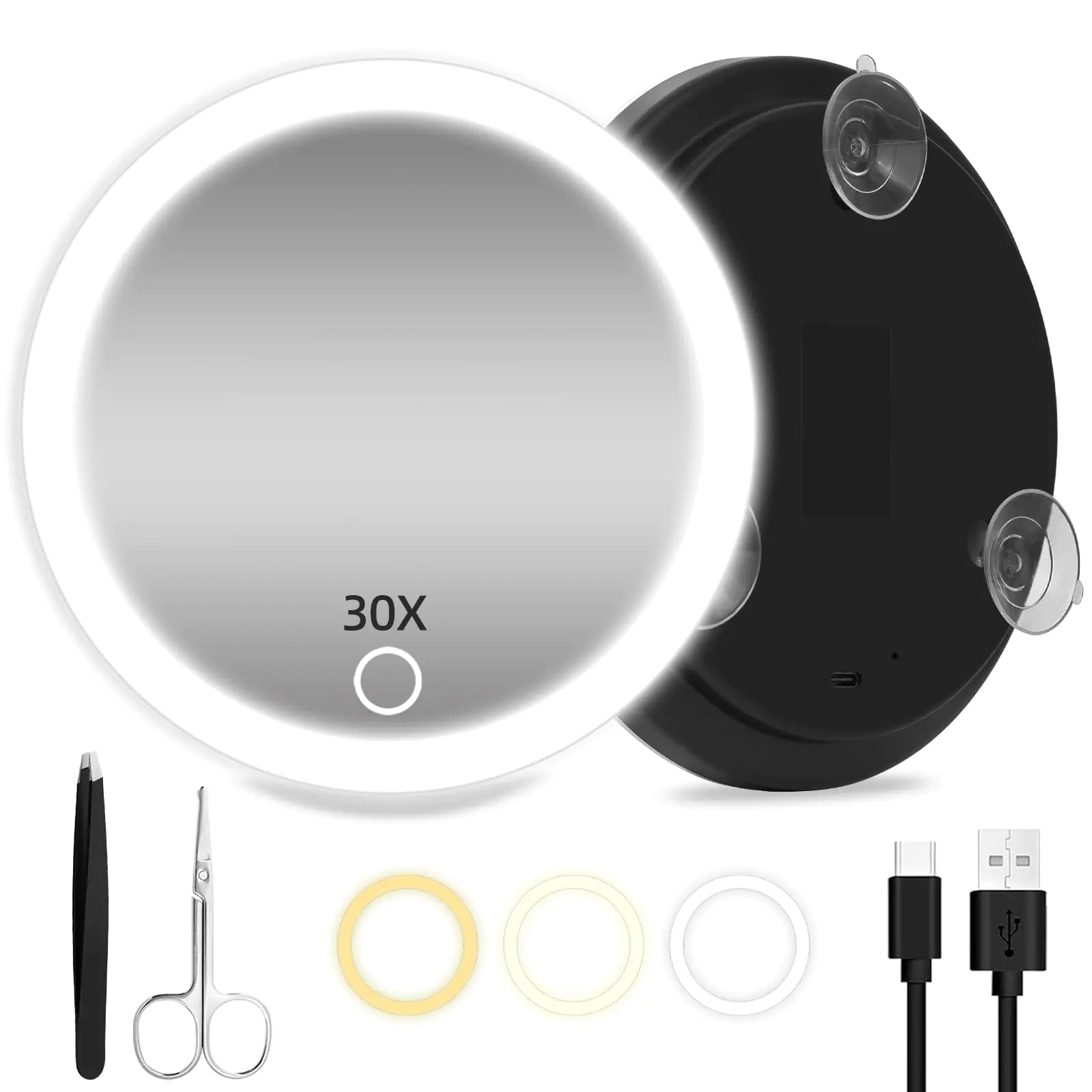 30X Lighted Magnifying Makeup Mirror (6 in, Suction Mount)