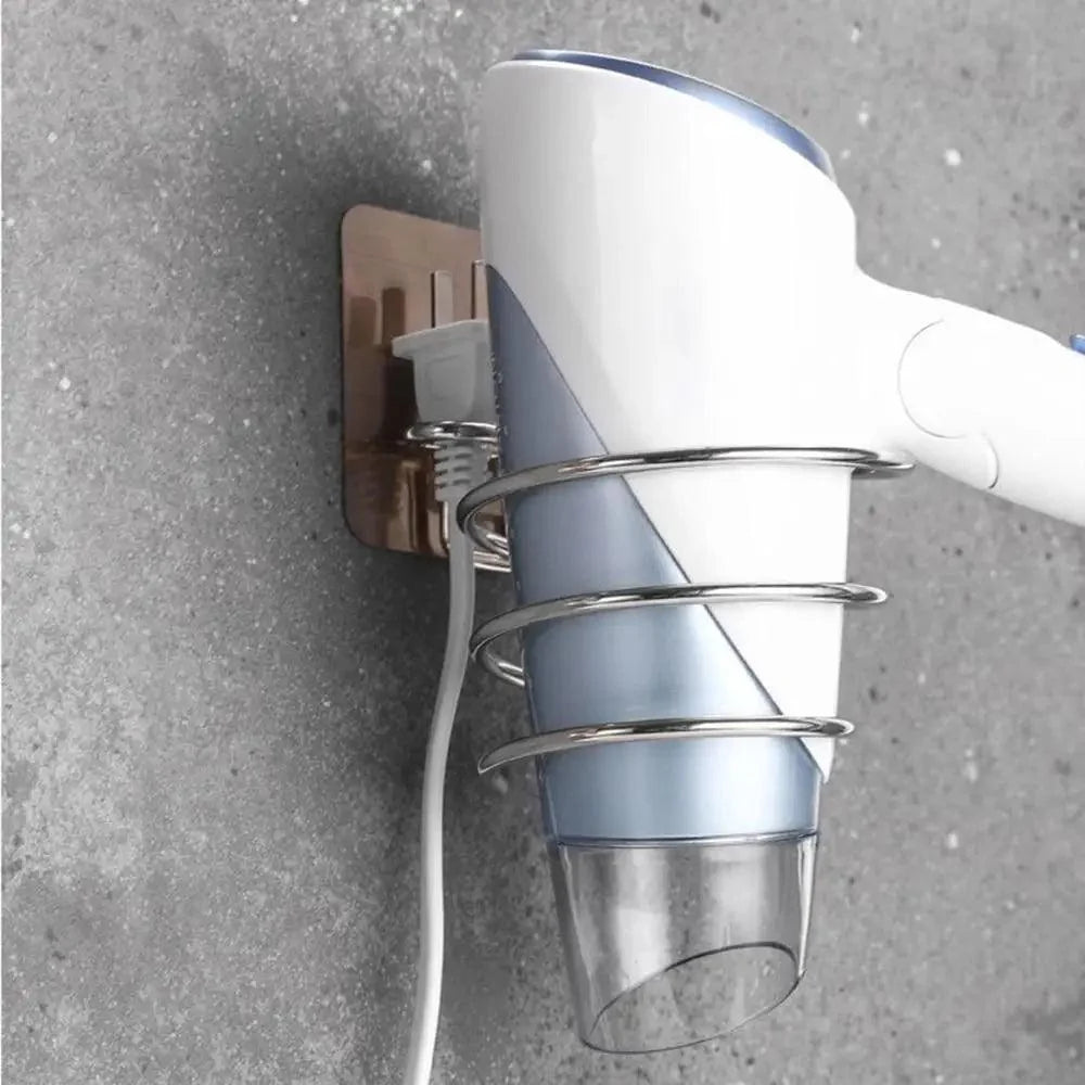 No-Drill Wall-Mounted Hair Dryer Holder – Stainless Steel