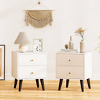 2-Piece Mid-Century Modern Nightstand Set – White with Gold Knobs