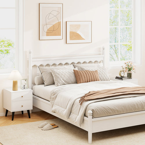 2-Piece Mid-Century Modern Nightstand Set – White with Gold Knobs