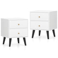 2-Piece Mid-Century Modern Nightstand Set – White with Gold Knobs