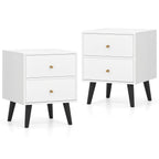 2-Piece Mid-Century Modern Nightstand Set – White with Gold Knobs