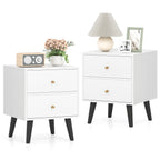 2-Piece Mid-Century Modern Nightstand Set – White with Gold Knobs