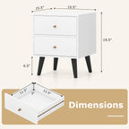 2-Piece Mid-Century Modern Nightstand Set – White with Gold Knobs