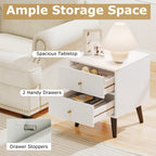 2-Piece Mid-Century Modern Nightstand Set – White with Gold Knobs