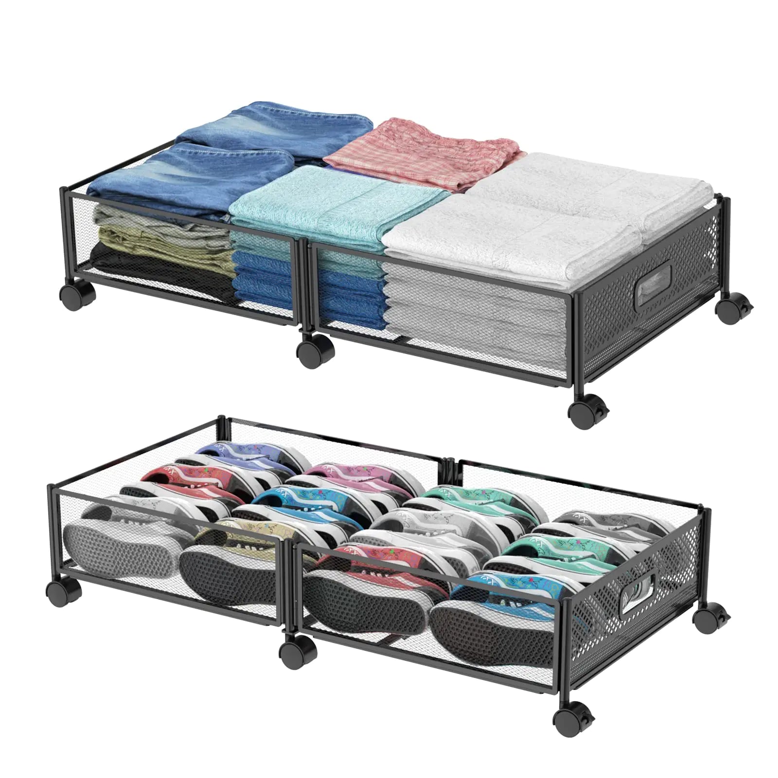 Under Bed Storage Upgraded 31.5 inch Large Rolling Under Bed Storage with Wheels Metal Foldable Under Bed Drawers OrganizerTool-free Assembly Underbed Shoes Clothes Storage