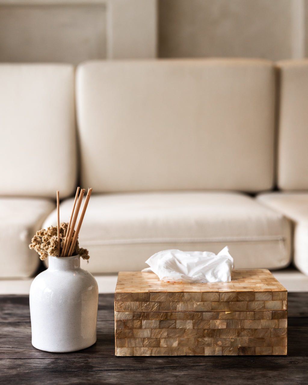 Wooden Tissue Box Cover – Natural Tiled Design