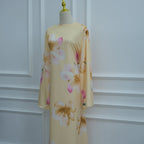 Watercolour Floral Washed-Crinkle Wide-Sleeve Maxi Dress(MS473)