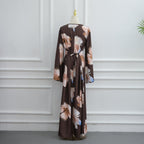 Watercolour Floral Washed-Crinkle Wide-Sleeve Maxi Dress(MS473)