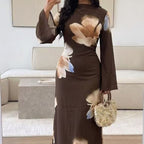 Watercolour Floral Washed-Crinkle Wide-Sleeve Maxi Dress(MS473)