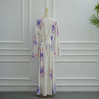 Watercolour Floral Washed-Crinkle Wide-Sleeve Maxi Dress(MS473)