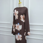 Watercolour Floral Washed-Crinkle Wide-Sleeve Maxi Dress(MS473)