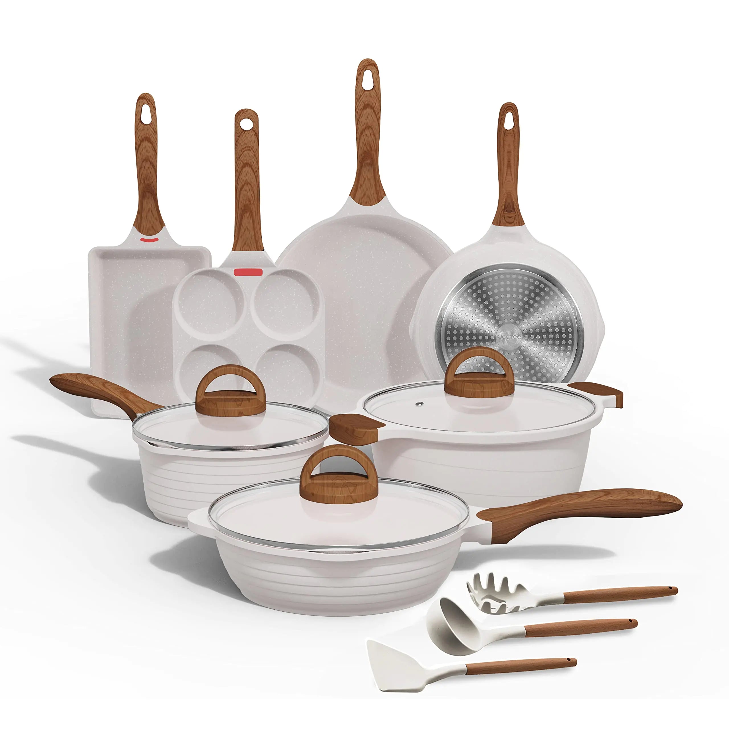 13-Piece Nonstick Granite Cookware Set – Jeetee Induction Pots & Pans (White)